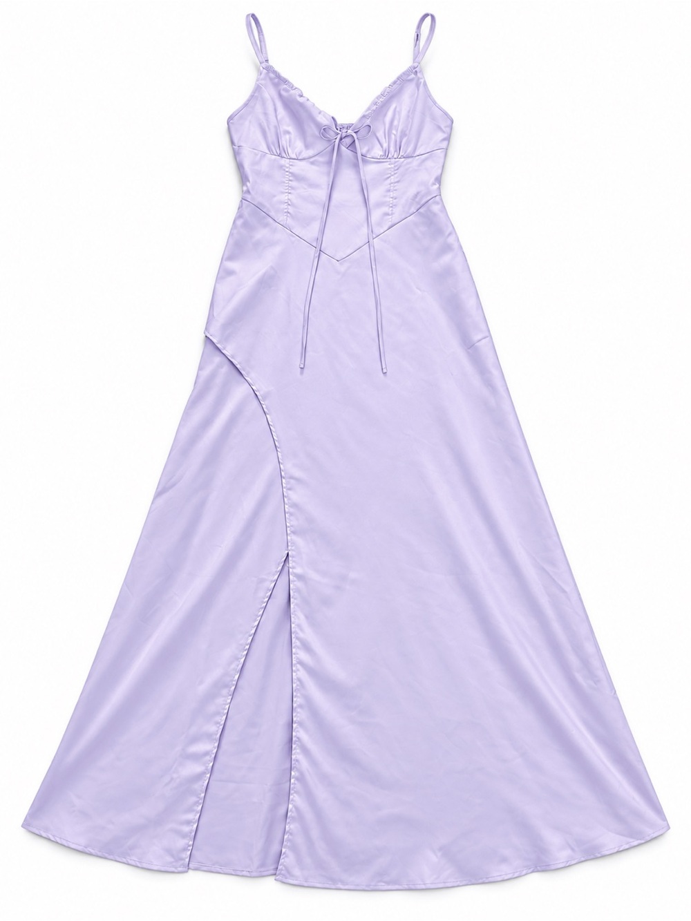 Fashion Nova Lavender Satin Maxi Slip Dress with Front Tie